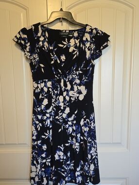 Lauren Ralph Lauren Navy & White Floral Fit-and-Flare Midi Dress